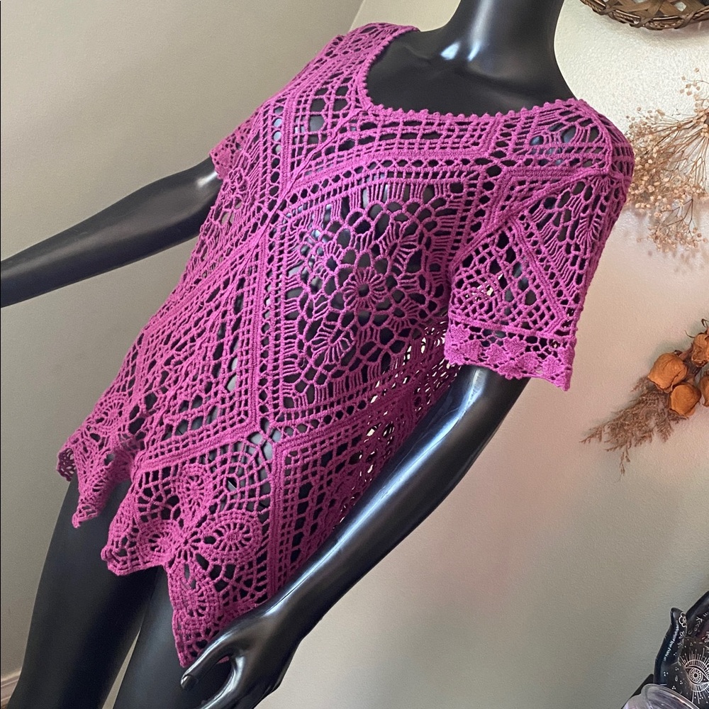 Purple Crochet Short Sleeve Top - Picture 5 of 11